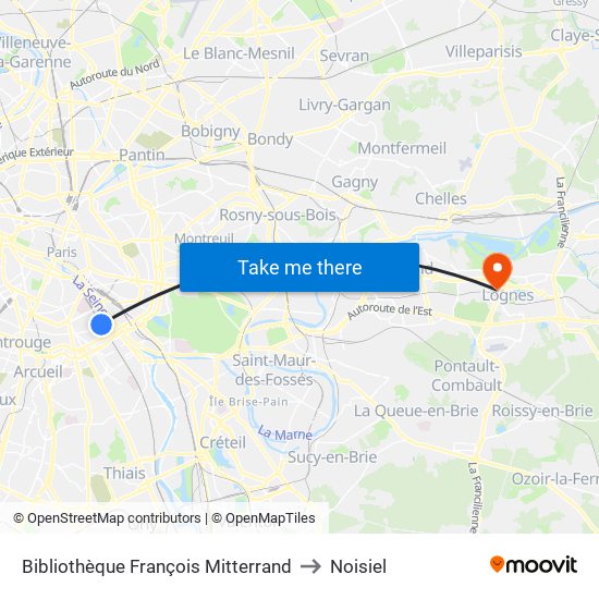 Bibliothèque François Mitterrand to Noisiel map