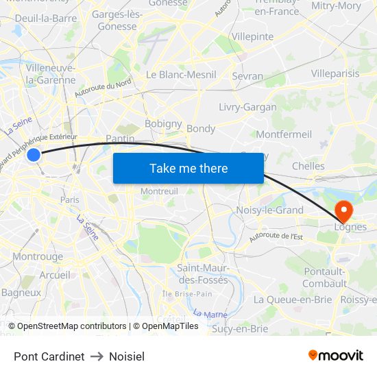 Pont Cardinet to Noisiel map