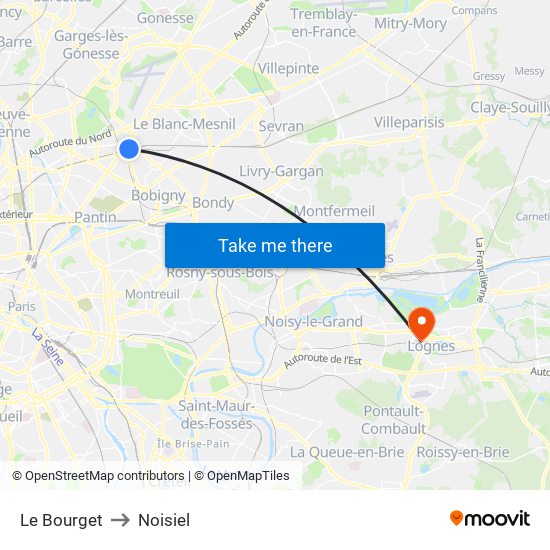 Le Bourget to Noisiel map