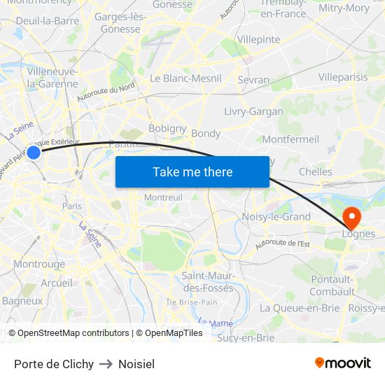 Porte de Clichy to Noisiel map