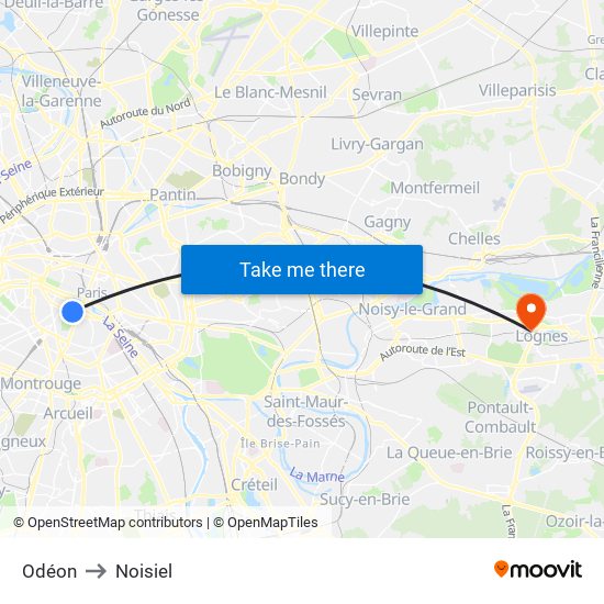 Odéon to Noisiel map