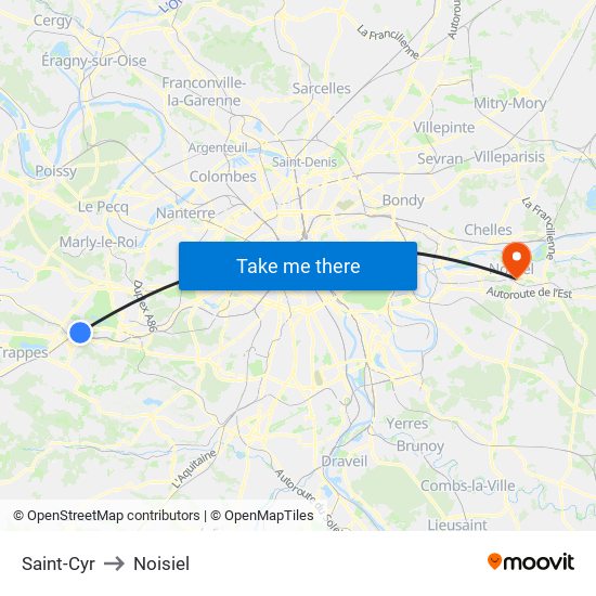 Saint-Cyr to Noisiel map