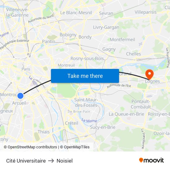 Cité Universitaire to Noisiel map