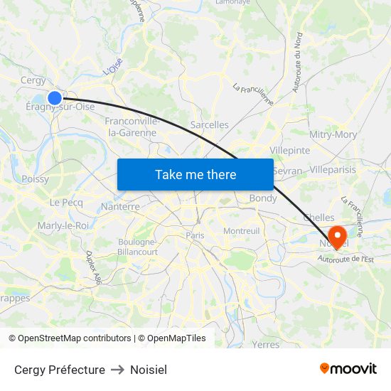 Cergy Préfecture to Noisiel map