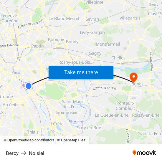 Bercy to Noisiel map