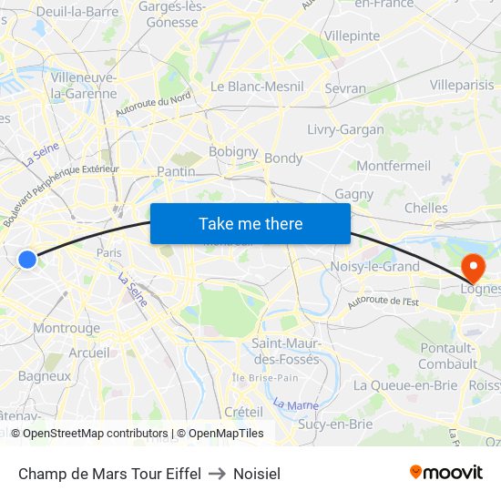 Champ de Mars Tour Eiffel to Noisiel map