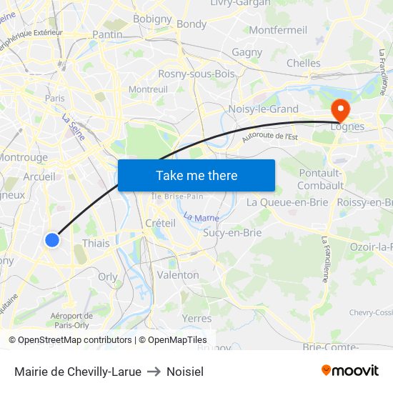 Mairie de Chevilly-Larue to Noisiel map