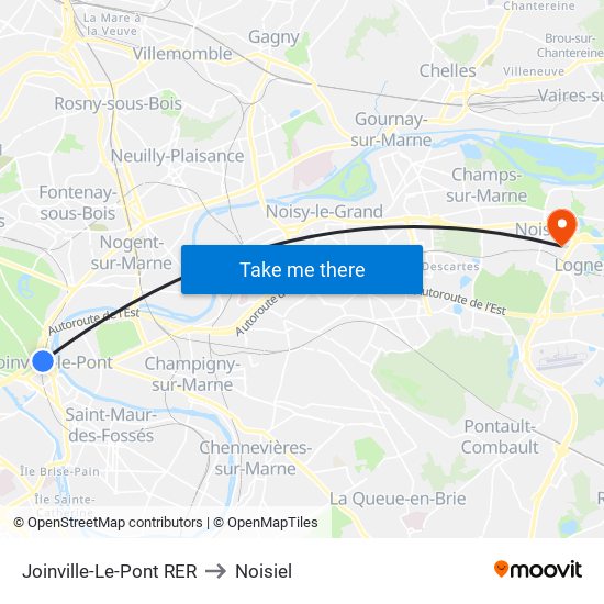 Joinville-Le-Pont RER to Noisiel map