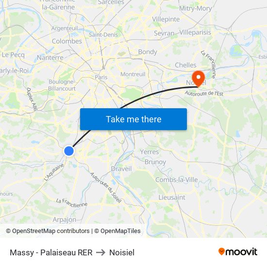 Massy - Palaiseau RER to Noisiel map