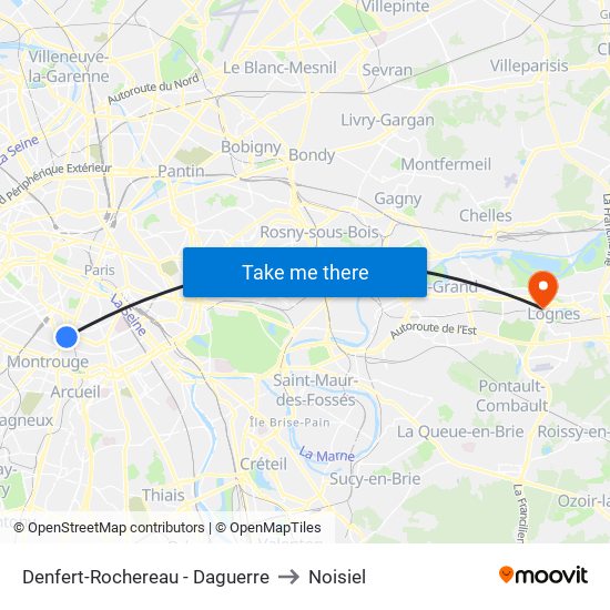 Denfert-Rochereau - Daguerre to Noisiel map