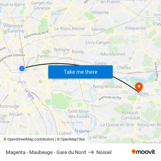 Magenta - Maubeuge - Gare du Nord to Noisiel map