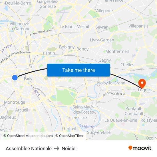Assemblée Nationale to Noisiel map