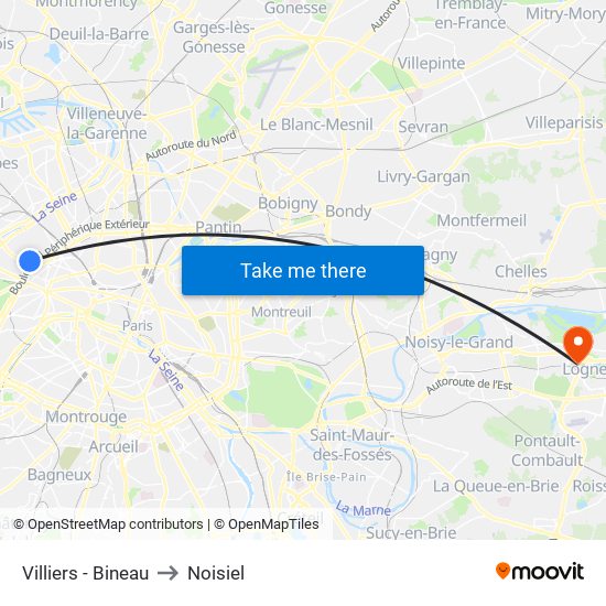 Villiers - Bineau to Noisiel map
