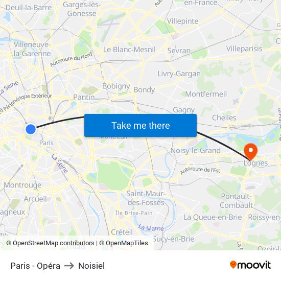 Paris - Opéra to Noisiel map
