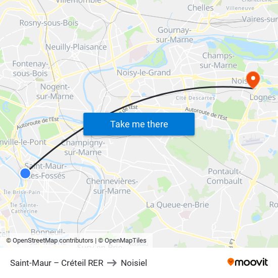 Saint-Maur – Créteil RER to Noisiel map