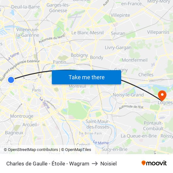 Charles de Gaulle - Étoile - Wagram to Noisiel map