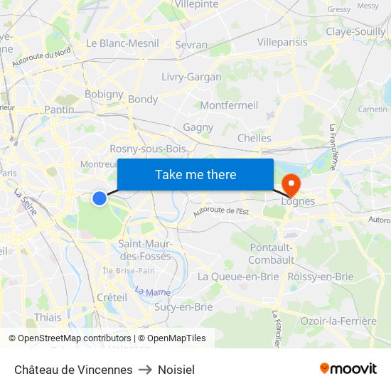 Château de Vincennes to Noisiel map