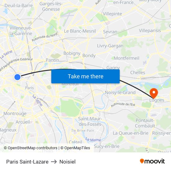 Paris Saint-Lazare to Noisiel map