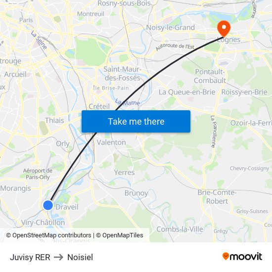 Juvisy RER to Noisiel map