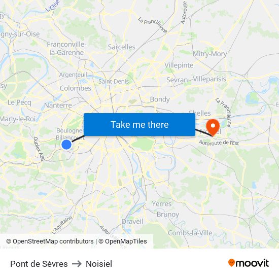Pont de Sèvres to Noisiel map