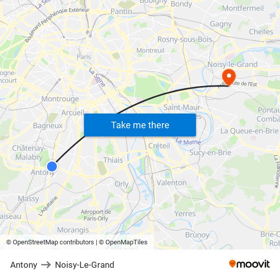 Antony to Noisy-Le-Grand map