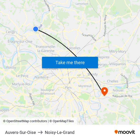 Auvers-Sur-Oise to Noisy-Le-Grand map