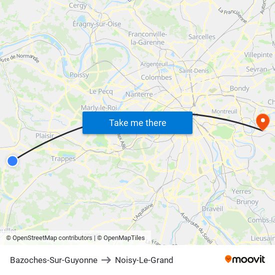 Bazoches-Sur-Guyonne to Noisy-Le-Grand map
