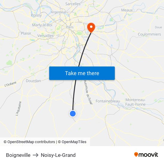 Boigneville to Noisy-Le-Grand map