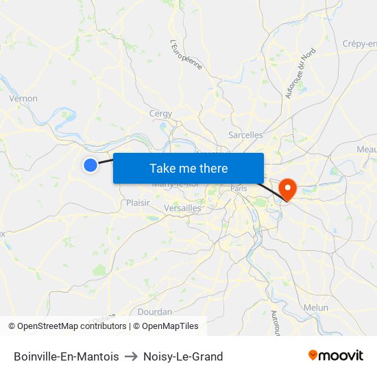 Boinville-En-Mantois to Noisy-Le-Grand map