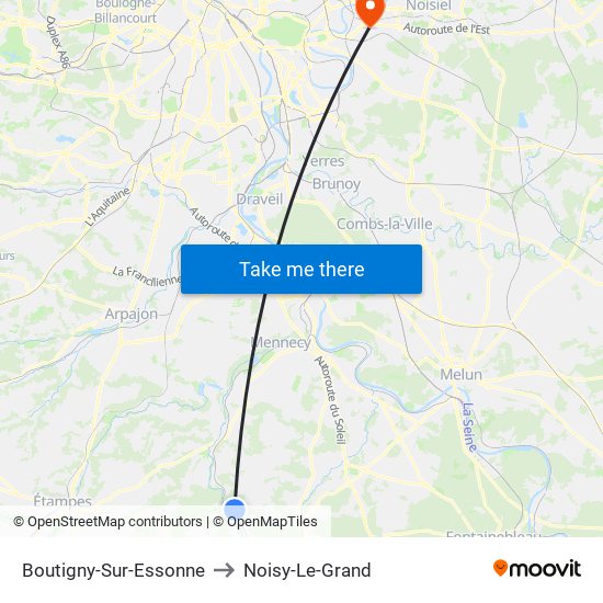 Boutigny-Sur-Essonne to Noisy-Le-Grand map