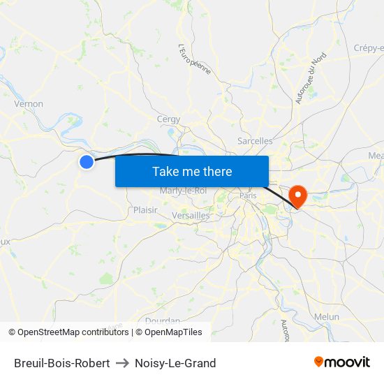 Breuil-Bois-Robert to Noisy-Le-Grand map