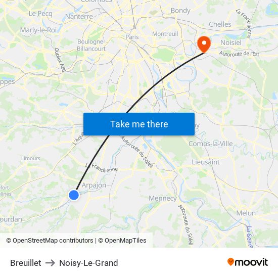 Breuillet to Noisy-Le-Grand map