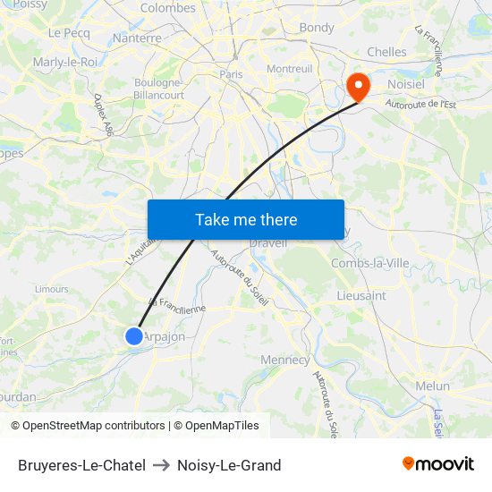 Bruyeres-Le-Chatel to Noisy-Le-Grand map