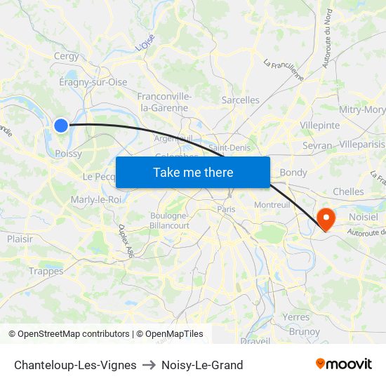 Chanteloup-Les-Vignes to Noisy-Le-Grand map