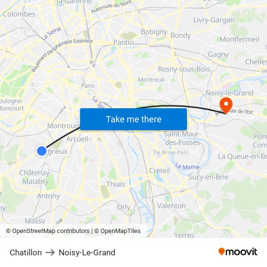Chatillon to Noisy-Le-Grand map
