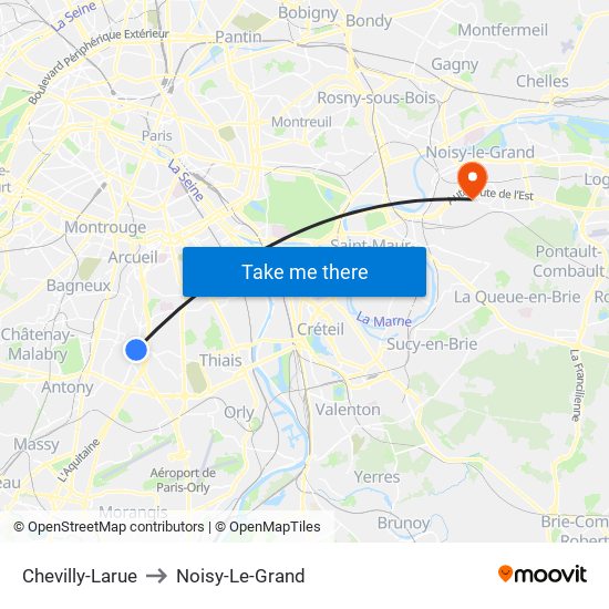 Chevilly-Larue to Noisy-Le-Grand map