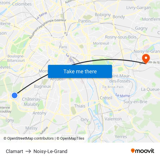 Clamart to Noisy-Le-Grand map