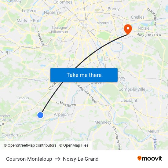 Courson-Monteloup to Noisy-Le-Grand map