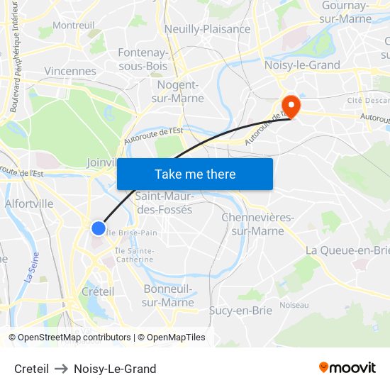 Creteil to Noisy-Le-Grand map