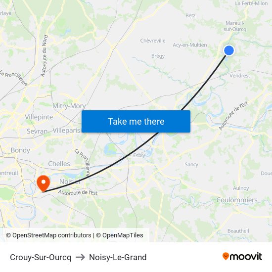 Crouy-Sur-Ourcq to Noisy-Le-Grand map