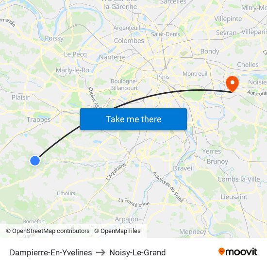 Dampierre-En-Yvelines to Noisy-Le-Grand map