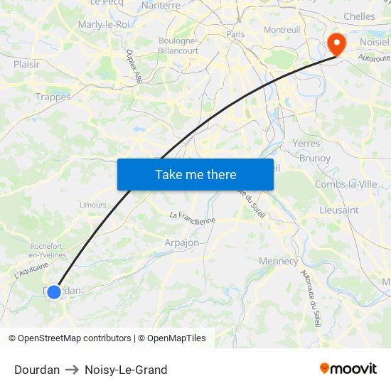 Dourdan to Noisy-Le-Grand map