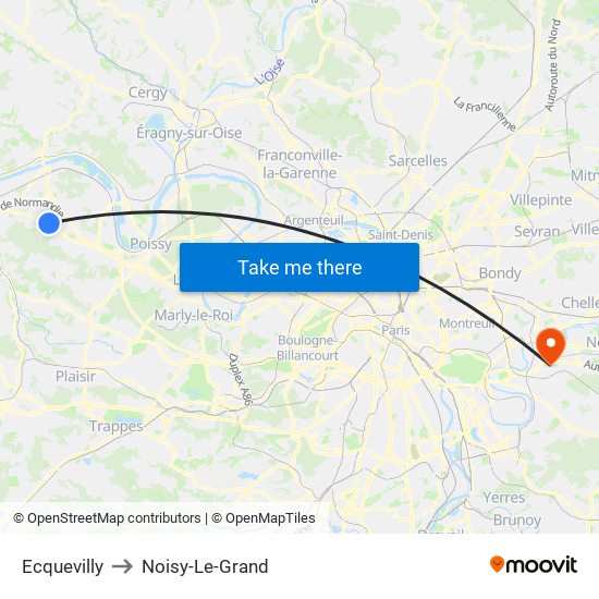 Ecquevilly to Noisy-Le-Grand map