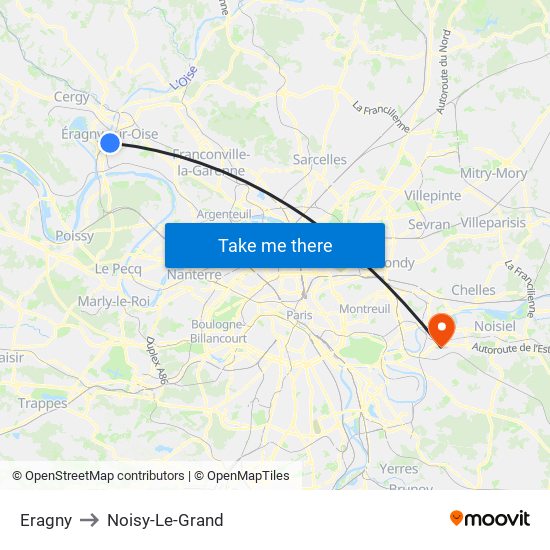 Eragny to Noisy-Le-Grand map