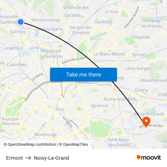 Ermont to Noisy-Le-Grand map