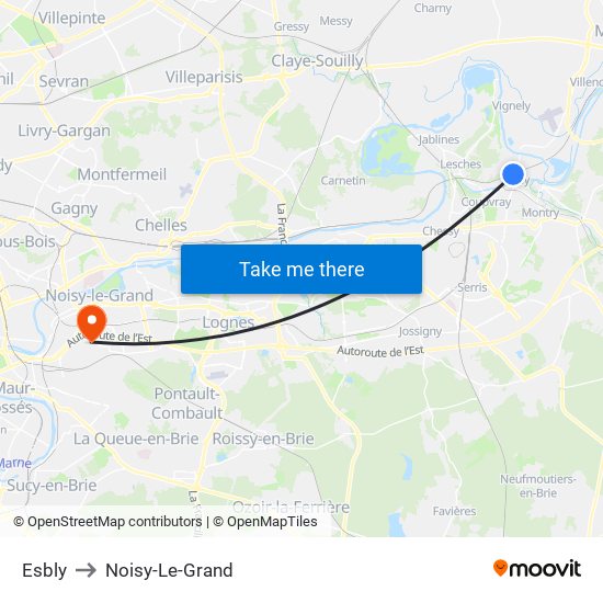 Esbly to Noisy-Le-Grand map