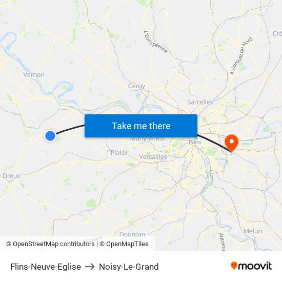 Flins-Neuve-Eglise to Noisy-Le-Grand map