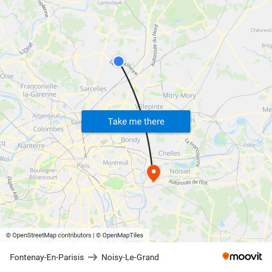 Fontenay-En-Parisis to Noisy-Le-Grand map