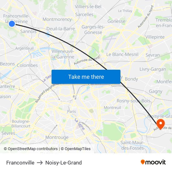 Franconville to Noisy-Le-Grand map