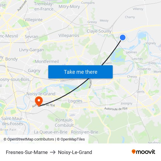 Fresnes-Sur-Marne to Noisy-Le-Grand map